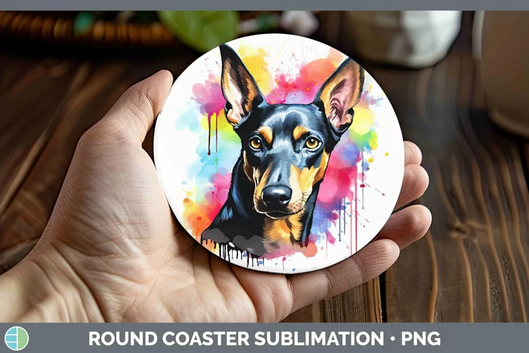 Rainbow Dog Doberman Pinscher Round Coaster | Sublimation Co