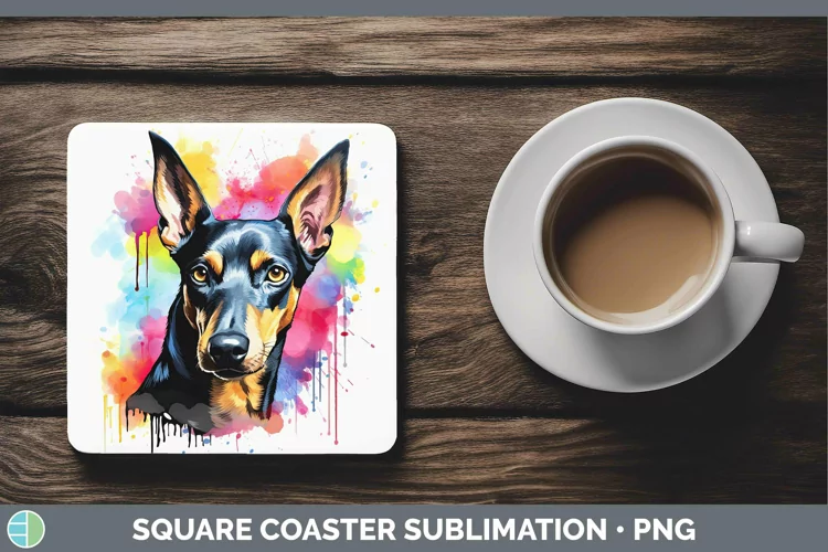 Rainbow Dog Doberman Pinscher Square Coaster | Sublimation C