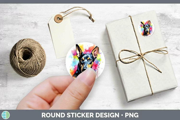 Rainbow Dog Doberman Pinscher Stickers | Round Labels Design