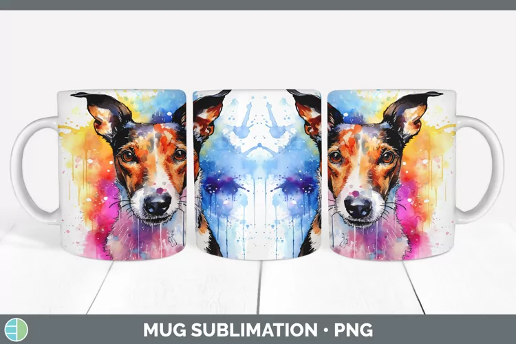 Rainbow Dog Fox Terrier Dog Mug Wrap | Sublimation Coffee Cu