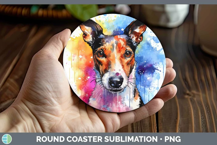 Rainbow Dog Fox Terrier Dog Round Coaster | Sublimation Coas
