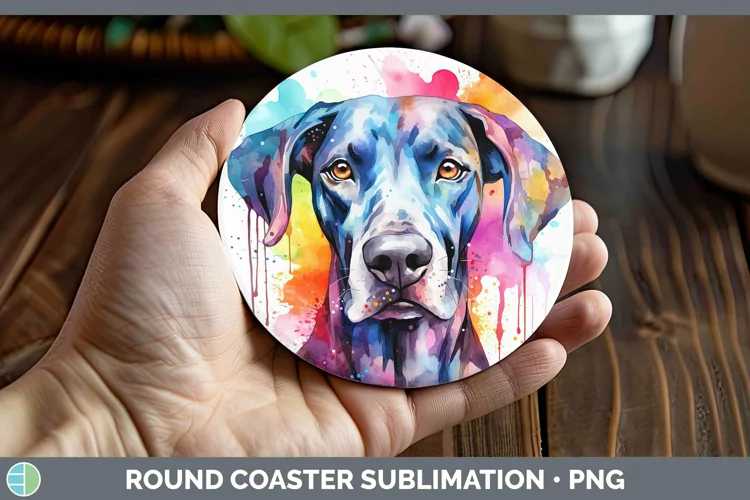 Rainbow Dog Great Dane Round Coaster | Sublimation Coaster D