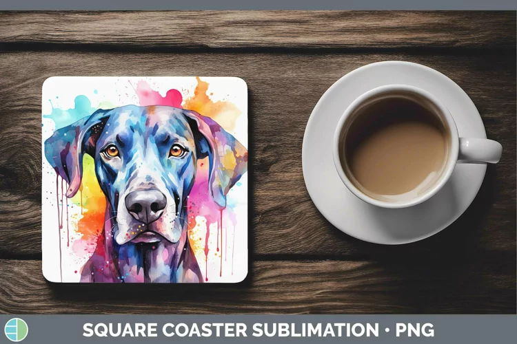 Rainbow Dog Great Dane Square Coaster | Sublimation Coaster