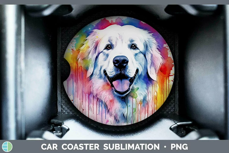Rainbow Dog Great Pyrenees Car Coaster Sublimation Coaster D