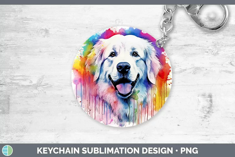 Rainbow Dog Great Pyrenees Keychain Sublimation Keyring Desi