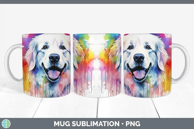 Rainbow Dog Great Pyrenees Mug Wrap Sublimation Coffee Cup D