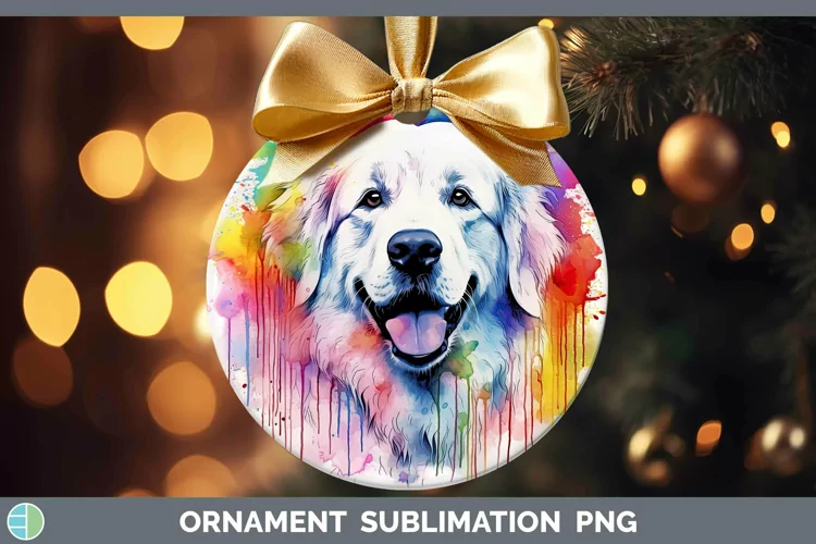 Rainbow Dog Great Pyrenees Ornament Sublimation Bauble Desig
