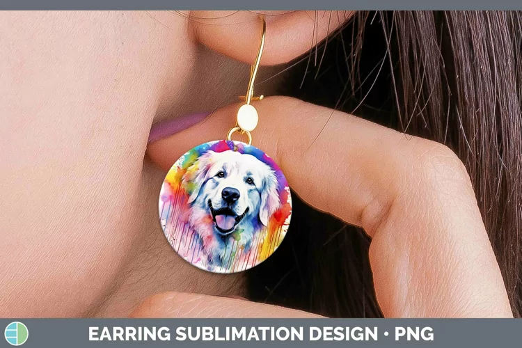 Rainbow Dog Great Pyrenees Round Earrings Sublimation Earrin