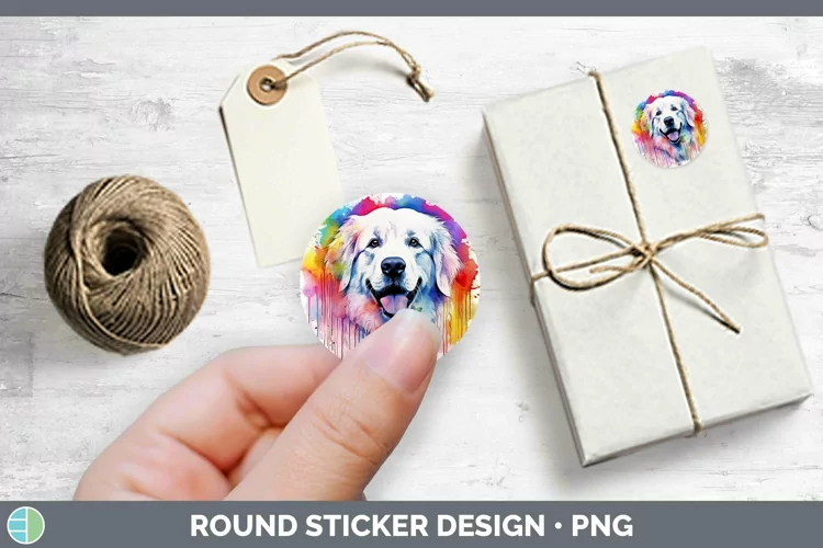 Rainbow Dog Great Pyrenees Stickers | Round Labels Designs