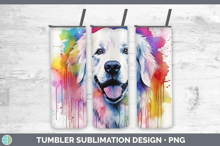 Rainbow Dog Great Pyrenees Tumbler Sublimation 20 oz Skinny