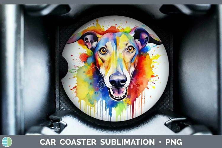 Rainbow Dog Greyhound Car Coaster | Sublimation Coaster Desi