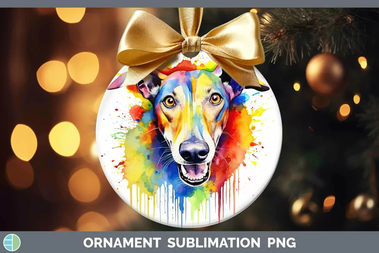 Rainbow Dog Greyhound Ornament | Sublimation Bauble Designs