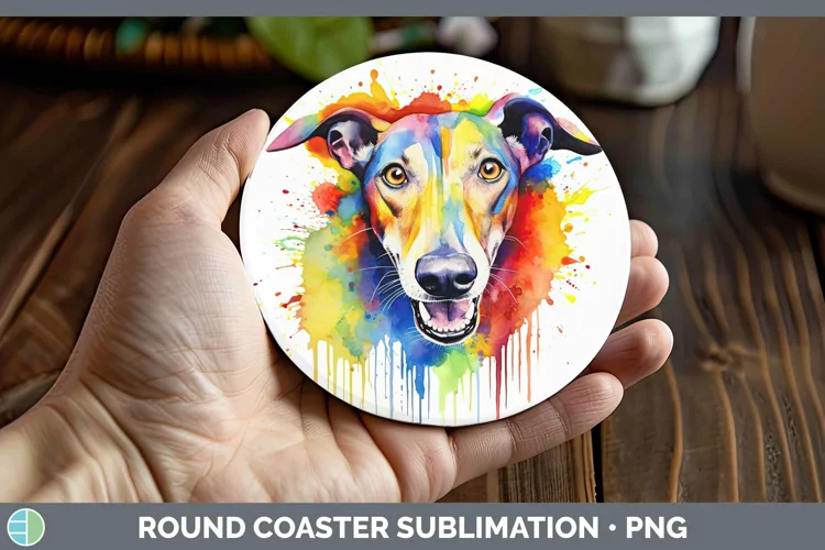 Rainbow Dog Greyhound Round Coaster | Sublimation Coaster De