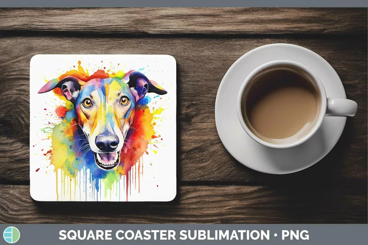Rainbow Dog Greyhound Square Coaster | Sublimation Coaster D