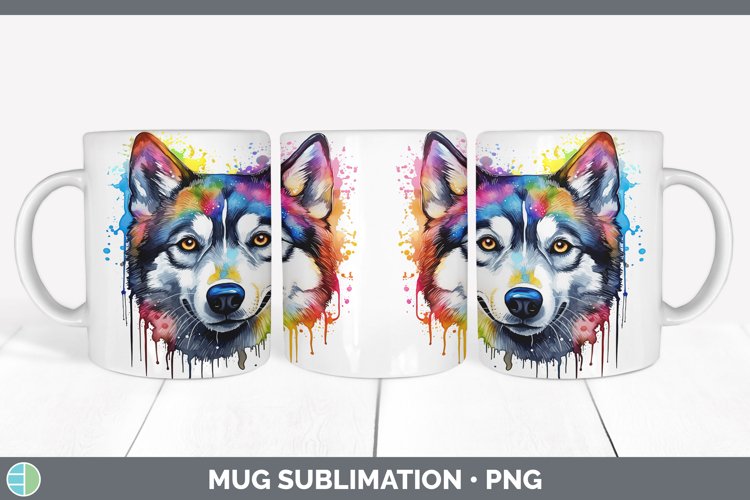 Rainbow Dog Husky Mug Wrap Sublimation Coffee Cup Designs