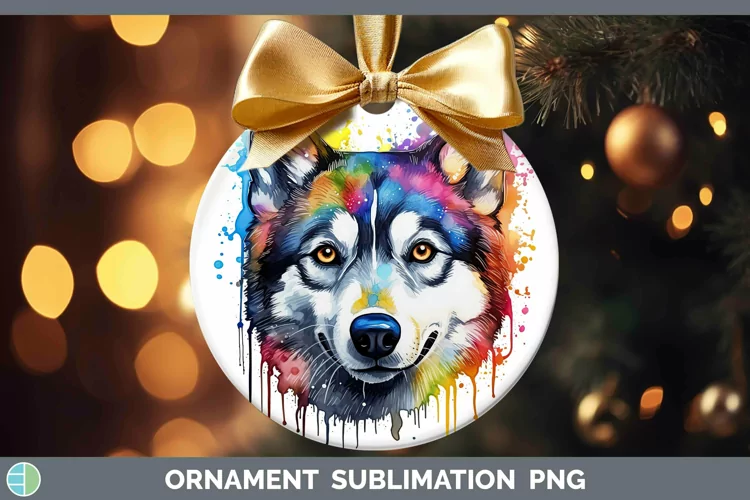 Rainbow Dog Husky Ornament Sublimation Bauble Designs