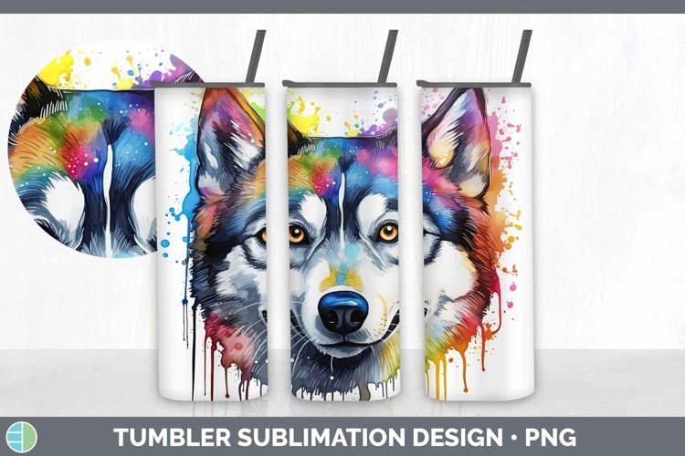 Rainbow Dog Husky Tumbler Sublimation 20 oz Skinny Tumbler D