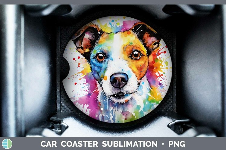 Rainbow Dog Jack Russell Terrier Car Coaster Sublimation Coa