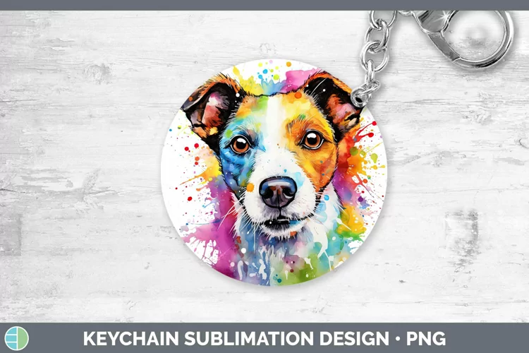 Rainbow Dog Jack Russell Terrier Keychain Sublimation Keyrin