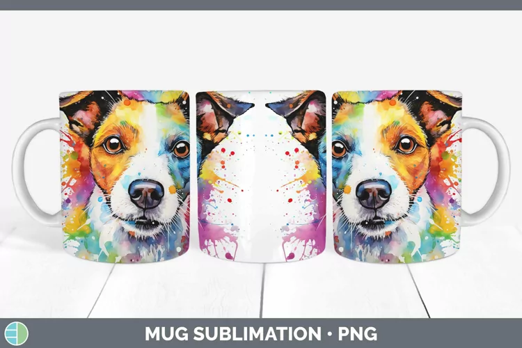 Rainbow Dog Jack Russell Terrier Mug Wrap Sublimation Coffee