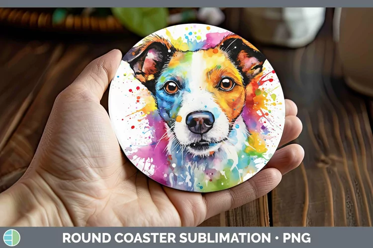 Rainbow Dog Jack Russell Terrier Round Coaster Sublimation C