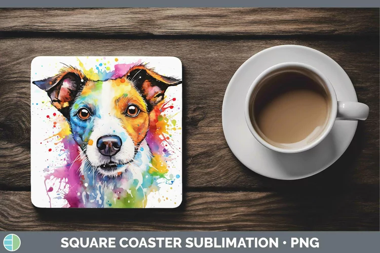 Rainbow Dog Jack Russell Terrier Square Coaster Sublimation
