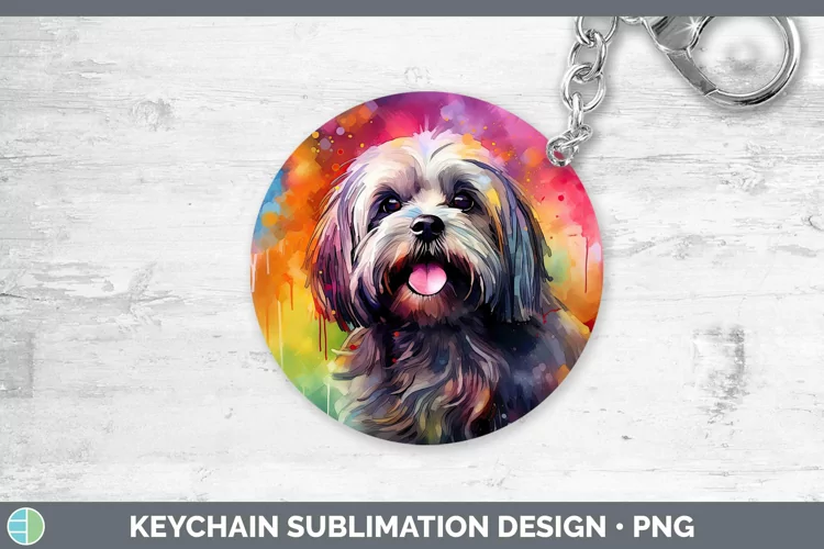 Rainbow Dog Lhasa Apso Keychain | Sublimation Keyring Design