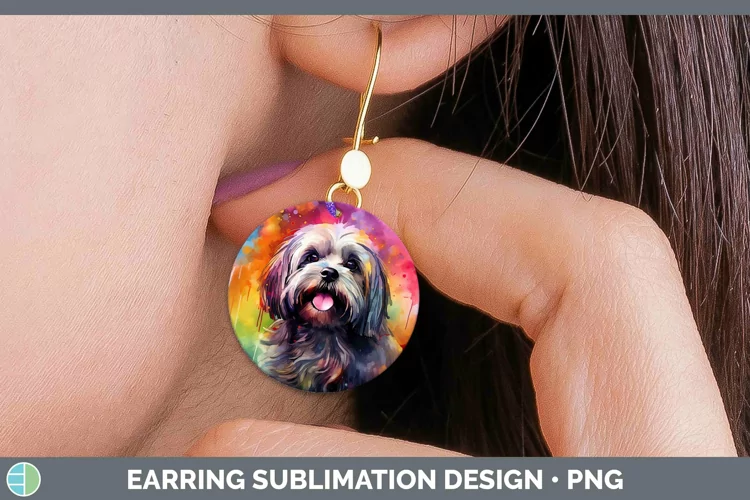 Rainbow Dog Lhasa Apso Round Earrings Sublimation Earrings D