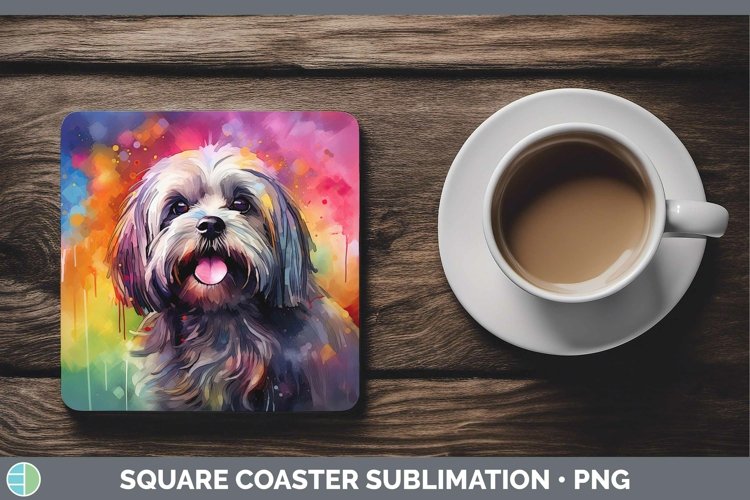 Rainbow Dog Lhasa Apso Square Coaster | Sublimation Coaster