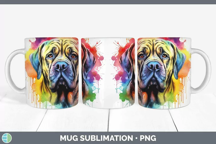 Rainbow Dog Mastiff Mug Wrap Sublimation Coffee Cup Designs