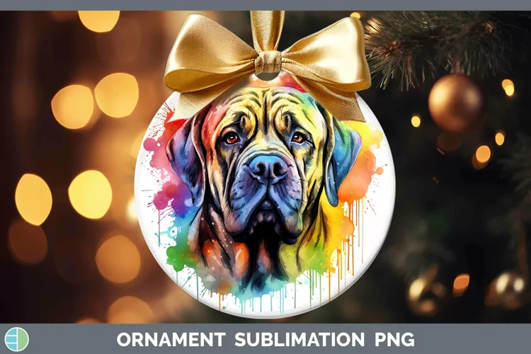Rainbow Dog Mastiff Ornament Sublimation Bauble Designs