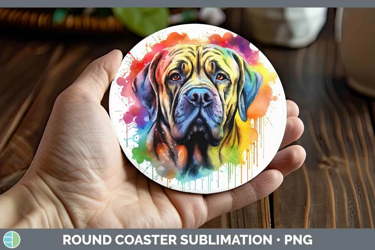 Rainbow Dog Mastiff Round Coaster Sublimation Coaster Design