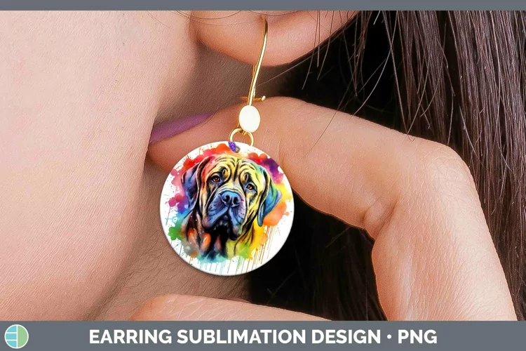 Rainbow Dog Mastiff Round Earrings Sublimation Earrings Desi