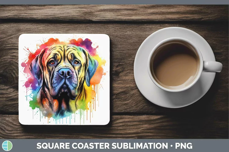 Rainbow Dog Mastiff Square Coaster Sublimation Coaster Desig