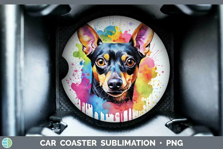 Rainbow Dog Miniature Pinscher Car Coaster Sublimation Coast