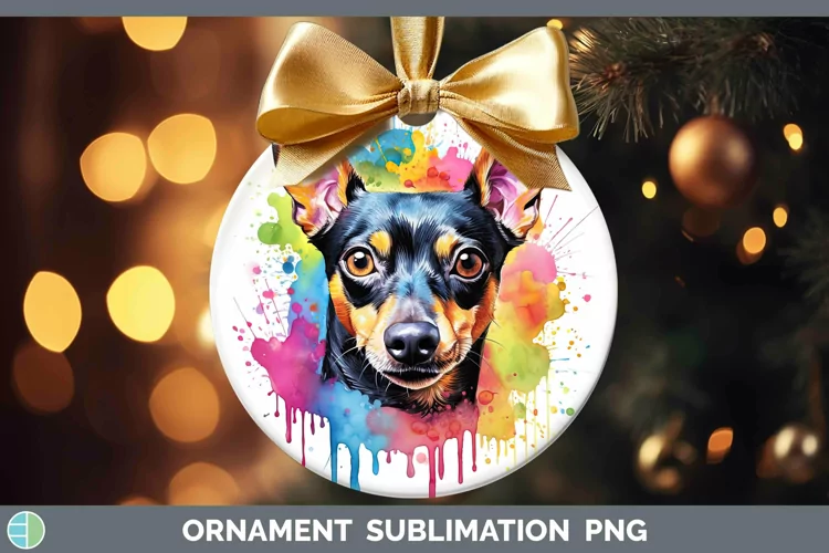 Rainbow Dog Miniature Pinscher Ornament Sublimation Bauble D