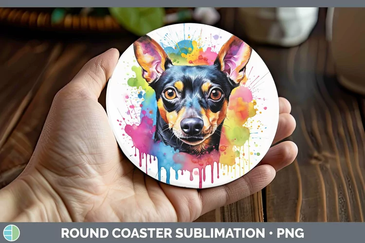 Rainbow Dog Miniature Pinscher Round Coaster Sublimation Coa