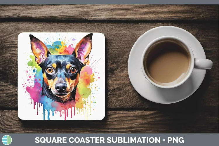 Rainbow Dog Miniature Pinscher Square Coaster Sublimation Co