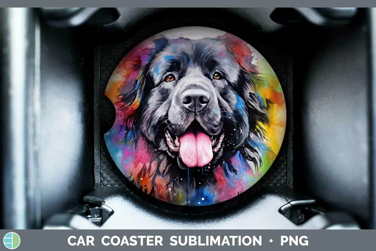 Rainbow Dog Newfoundland Car Coaster Sublimation Coaster Des