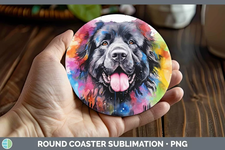 Rainbow Dog Newfoundland Round Coaster Sublimation Coaster D