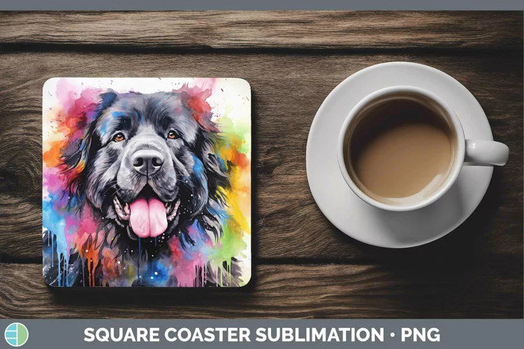 Rainbow Dog Newfoundland Square Coaster Sublimation Coaster