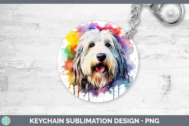 Rainbow Dog Old English Sheepdog Keychain | Sublimation Keyr