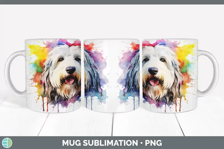 Rainbow Dog Old English Sheepdog Mug Wrap | Sublimation Coff