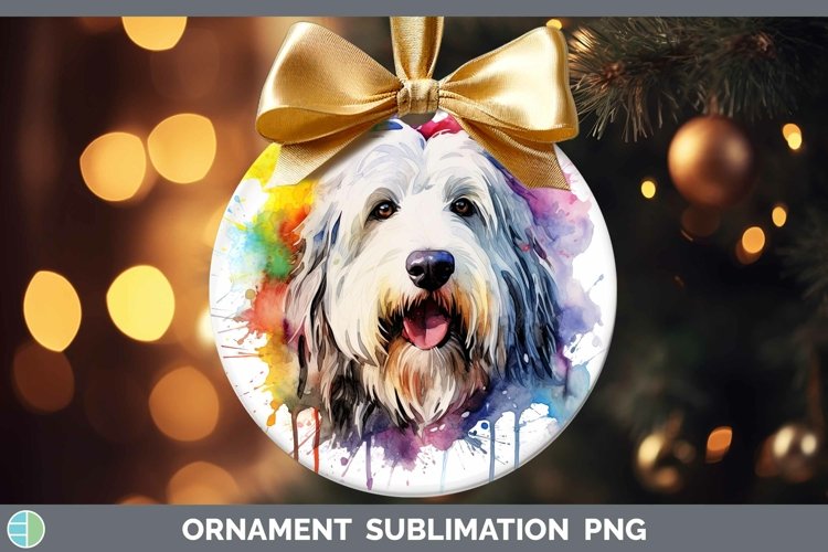 Rainbow Dog Old English Sheepdog Ornament | Sublimation Baub
