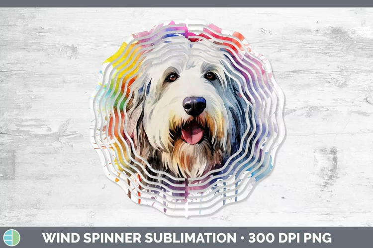 Rainbow Dog Old English Sheepdog Wind Spinner Sublimation Sp