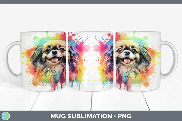 Rainbow Dog Pekingese Mug Wrap Sublimation Coffee Cup Design