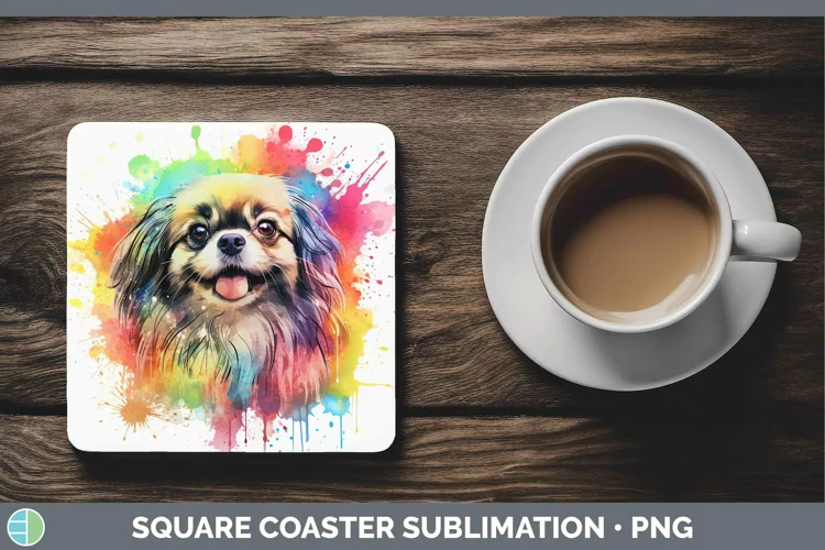 Rainbow Dog Pekingese Square Coaster Sublimation Coaster Des
