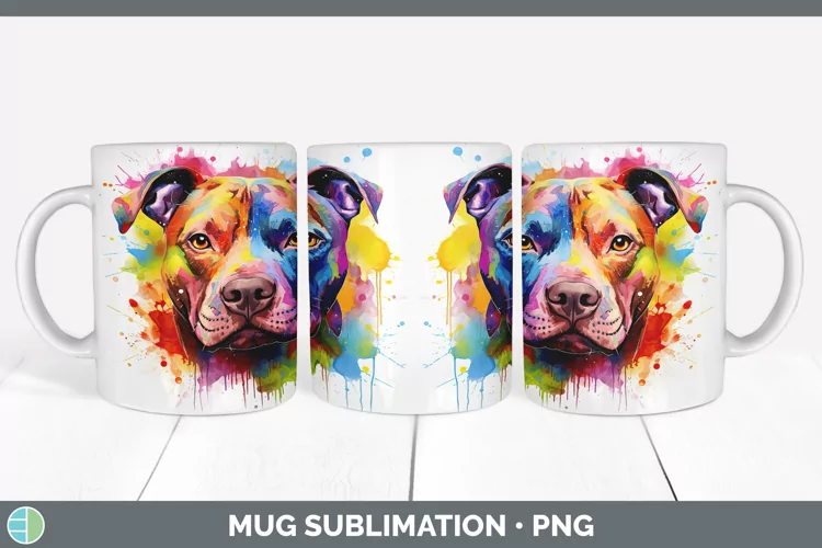 Rainbow Dog Pit Bull Mug Wrap Sublimation Coffee Cup Designs