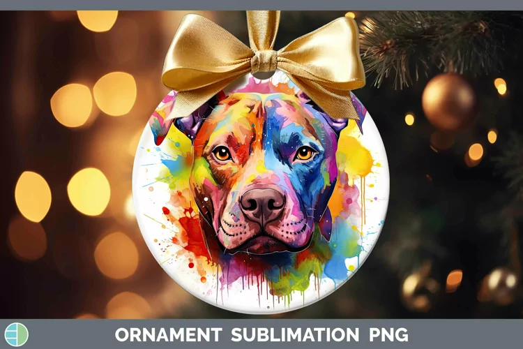 Rainbow Dog Pit Bull Ornament Sublimation Bauble Designs