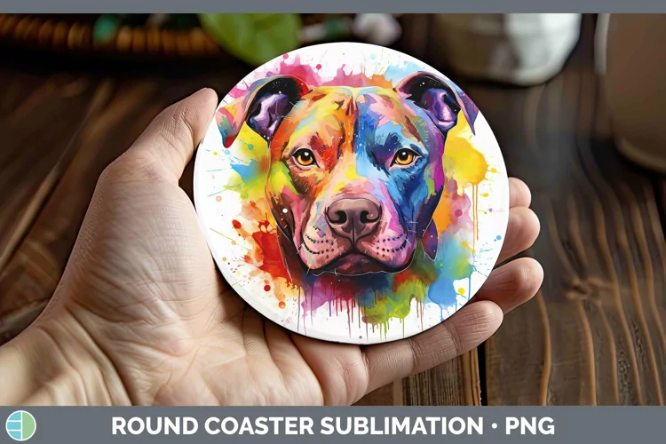 Rainbow Dog Pit Bull Round Coaster Sublimation Coaster Desig